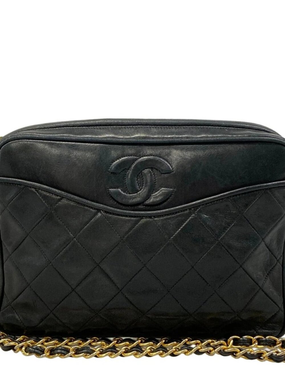 CHANEL Matelasse Black Lambskin Shoulder Bag Gold hardware
